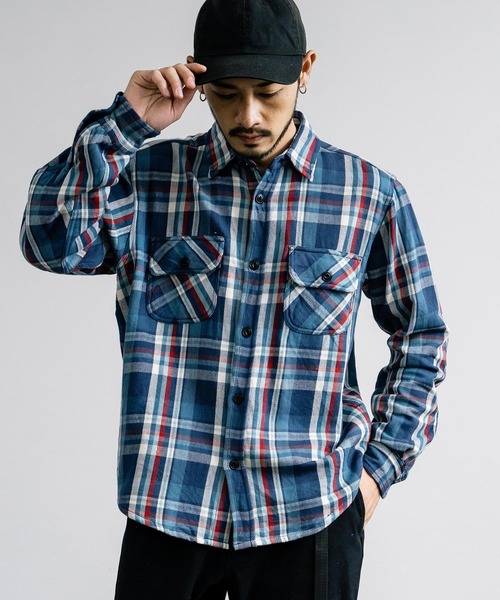 Rocky Monroe(ロッキーモンロー)の「裏起毛 ヘビーネル無地/チェックシャツ(シャツ/ブラウス・メンズ・サンドベージュ/ブルー系/グレー系/ブルー/ダークオレンジ/グレー/アイボリー/カーキ/サックスブルー/ブラック/オレンジ/ネイビー/オレンジ系/レッド/ピンク系/ホワイト/ピンク/オフホワイト・M/XL/L)」の11枚目の写真