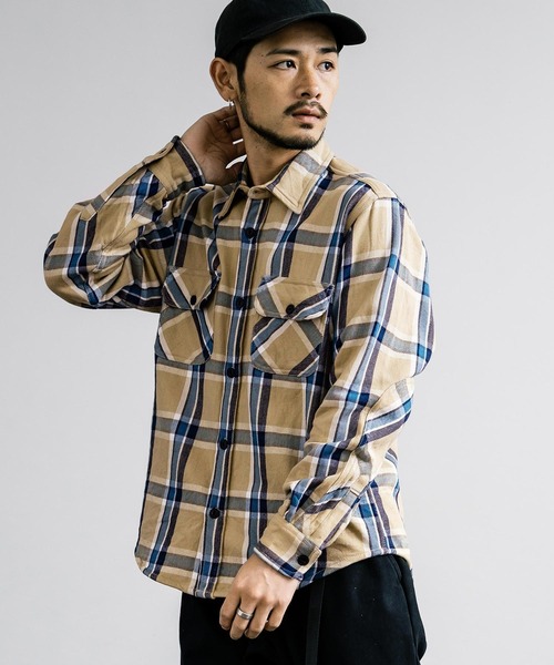 Rocky Monroe(ロッキーモンロー)の「裏起毛 ヘビーネル無地/チェックシャツ(シャツ/ブラウス・メンズ・サンドベージュ/ブルー系/グレー系/ブルー/ダークオレンジ/グレー/アイボリー/カーキ/サックスブルー/ブラック/オレンジ/ネイビー/オレンジ系/レッド/ピンク系/ホワイト/ピンク/オフホワイト・M/XL/L)」の8枚目の写真