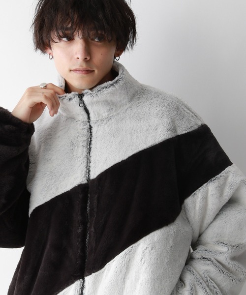 RAGEBLUE（レイジブルー）の「スムースファー/パネル切り替えスタンドブルゾン（ブルゾン・メンズ・ブラック/オフホワイト/グレー・MEDIUM/LARGE）」の22枚目の写真