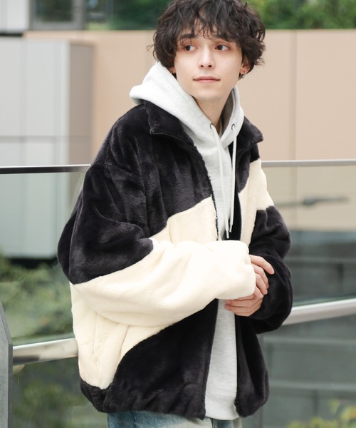 RAGEBLUE（レイジブルー）の「スムースファー/パネル切り替えスタンドブルゾン（ブルゾン・メンズ・ブラック/オフホワイト/グレー・MEDIUM/LARGE）」の14枚目の写真