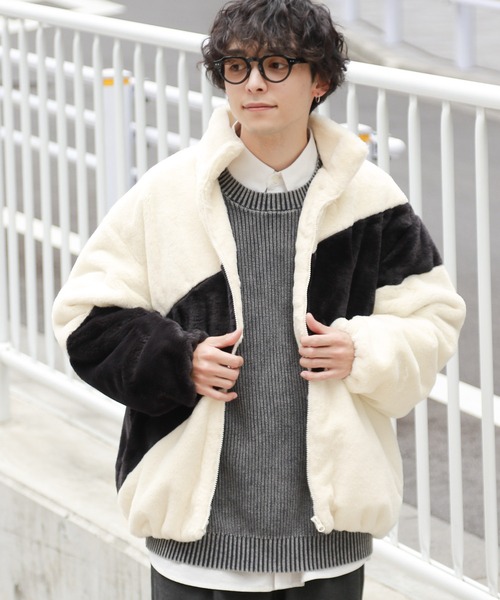 RAGEBLUE（レイジブルー）の「スムースファー/パネル切り替えスタンドブルゾン（ブルゾン・メンズ・ブラック/オフホワイト/グレー・MEDIUM/LARGE）」の8枚目の写真