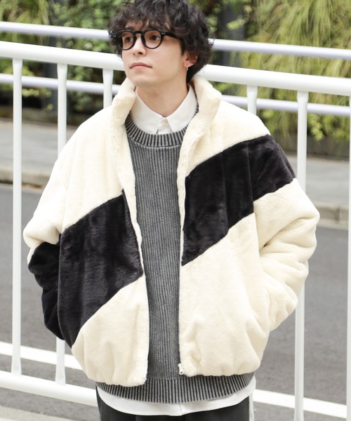 RAGEBLUE（レイジブルー）の「スムースファー/パネル切り替えスタンドブルゾン（ブルゾン・メンズ・ブラック/オフホワイト/グレー・MEDIUM/LARGE）」の9枚目の写真