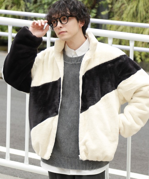 RAGEBLUE（レイジブルー）の「スムースファー/パネル切り替えスタンドブルゾン（ブルゾン・メンズ・ブラック/オフホワイト/グレー・MEDIUM/LARGE）」の10枚目の写真