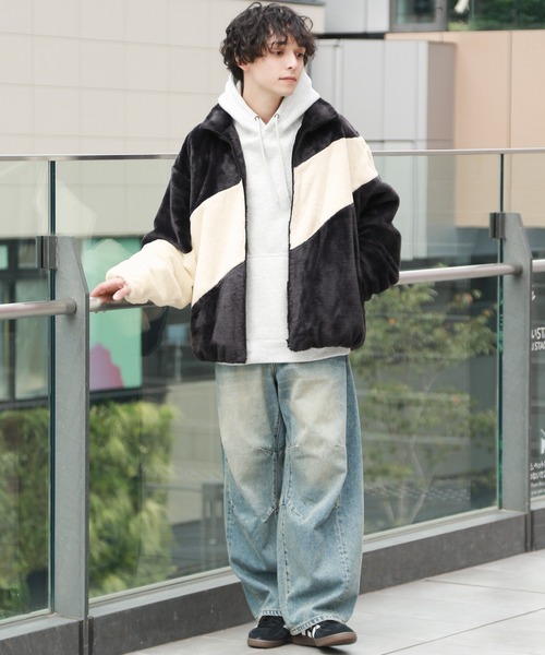 RAGEBLUE（レイジブルー）の「スムースファー/パネル切り替えスタンドブルゾン（ブルゾン・メンズ・ブラック/オフホワイト/グレー・MEDIUM/LARGE）」の12枚目の写真