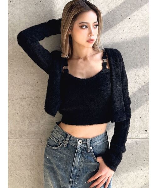 GYDA（ジェイダ）の「Symmetry GYDA embroideryシャギーニットカーディガン【SETUP着用可】（カーディガン/ボレロ・レディース・イエロー/オフホワイト/ブラック/スカイブルー・FREE）」の3枚目の写真