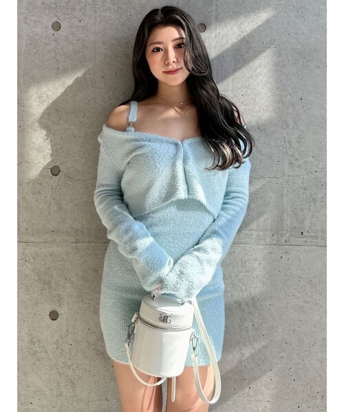 GYDA（ジェイダ）の「Symmetry GYDA embroideryシャギーニットカーディガン【SETUP着用可】（カーディガン/ボレロ・レディース・イエロー/オフホワイト/ブラック/スカイブルー・FREE）」の22枚目の写真