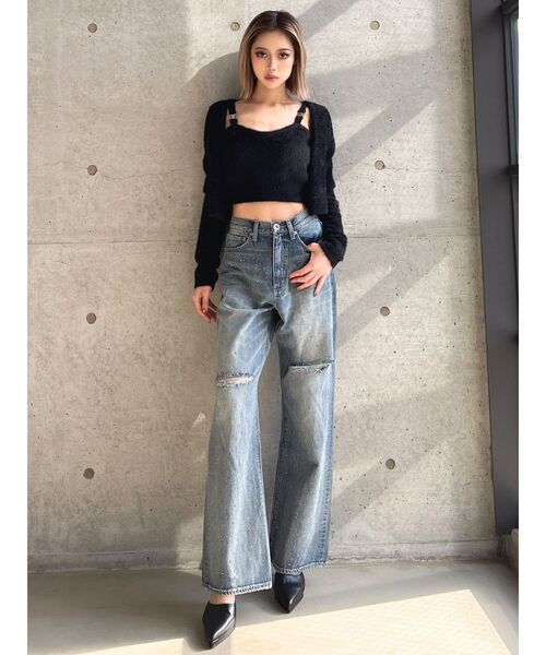 GYDA（ジェイダ）の「Symmetry GYDA embroideryシャギーニットカーディガン【SETUP着用可】（カーディガン/ボレロ・レディース・イエロー/オフホワイト/ブラック/スカイブルー・FREE）」の5枚目の写真