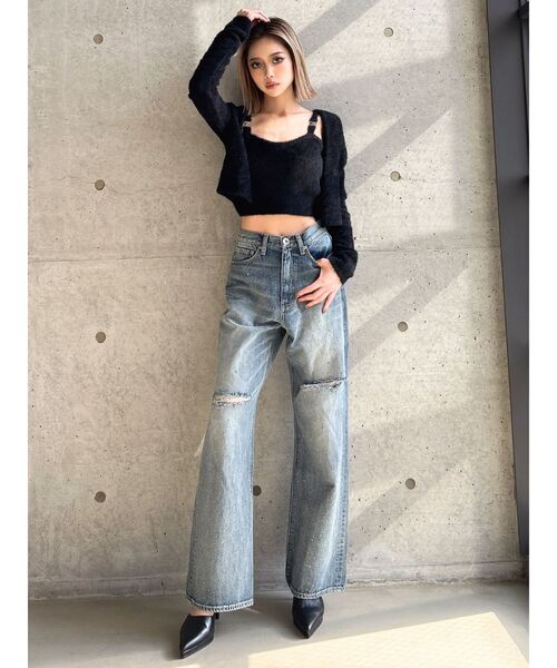 GYDA（ジェイダ）の「Symmetry GYDA embroideryシャギーニットカーディガン【SETUP着用可】（カーディガン/ボレロ・レディース・イエロー/オフホワイト/ブラック/スカイブルー・FREE）」の6枚目の写真