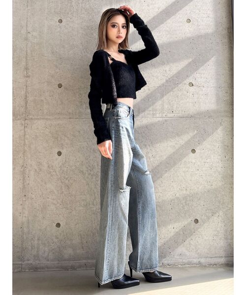 GYDA（ジェイダ）の「Symmetry GYDA embroideryシャギーニットカーディガン【SETUP着用可】（カーディガン/ボレロ・レディース・イエロー/オフホワイト/ブラック/スカイブルー・FREE）」の7枚目の写真