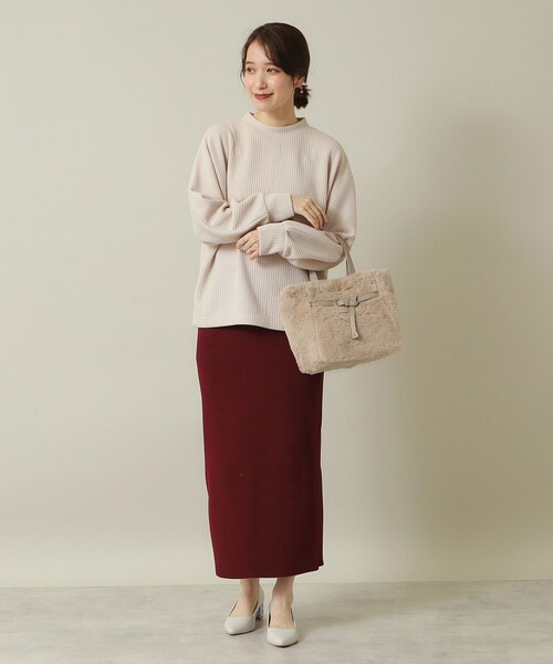 ITS'DEMO（イッツデモ）の「◆【2WAY】ベルト飾りファートート（ハンドバッグ・レディース・アイボリー/ライトグレー系3/ベージュ・00）」の7枚目の写真