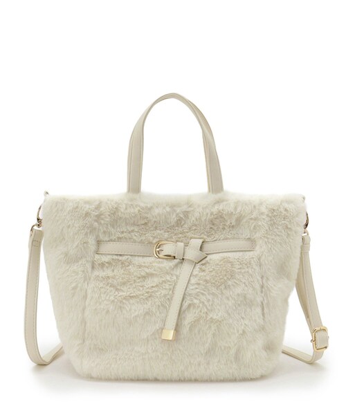 ITS'DEMO（イッツデモ）の「◆【2WAY】ベルト飾りファートート（ハンドバッグ・レディース・アイボリー/ライトグレー系3/ベージュ・00）」の11枚目の写真