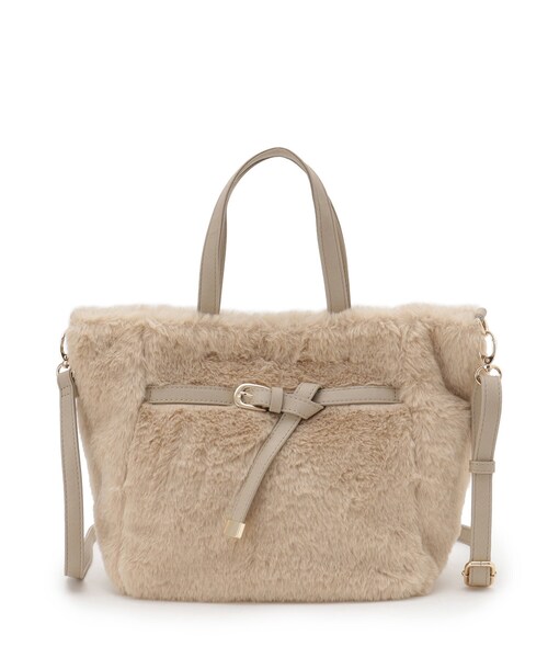 ITS'DEMO（イッツデモ）の「◆【2WAY】ベルト飾りファートート（ハンドバッグ・レディース・アイボリー/ライトグレー系3/ベージュ・00）」の12枚目の写真