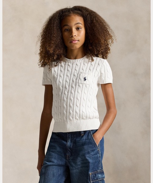 PoloRalphLaurenケーブルニットコットンショートスリーブセーター ケーブルニット コットン ショートスリーブ セーター（ニット/セーター