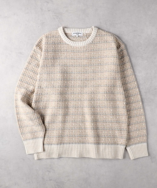 Right-on（ライトオン）の「ツイード風クルーニット（ニット/セーター・メンズ・ライトベージュ/ブラック・M/L/XL）」の2枚目の写真