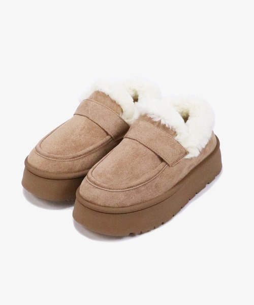relac(レーラック)の「厚底 ムートンブーツ ファー モカシンシューズ モカシンブーツ(ブーツ・レディース・ブラック/ベージュ・SMALL/MEDIUM/LARGE/LL)」の1枚目の写真