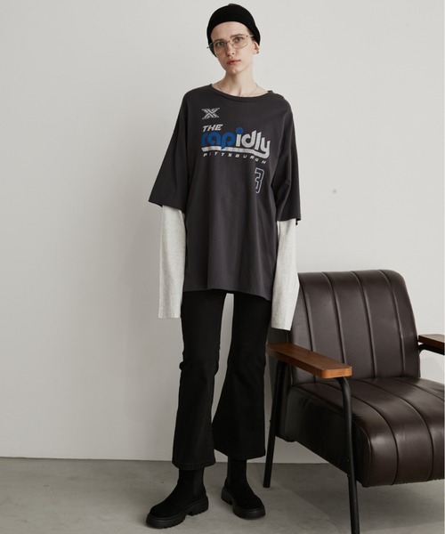 Auntie Rosa Holiday(アンティローザホリデー)の「ロゴルーズレイヤードロンTEE(Tシャツ/カットソー・レディース・オフホワイト/チャコールグレー・FREE)」の7枚目の写真