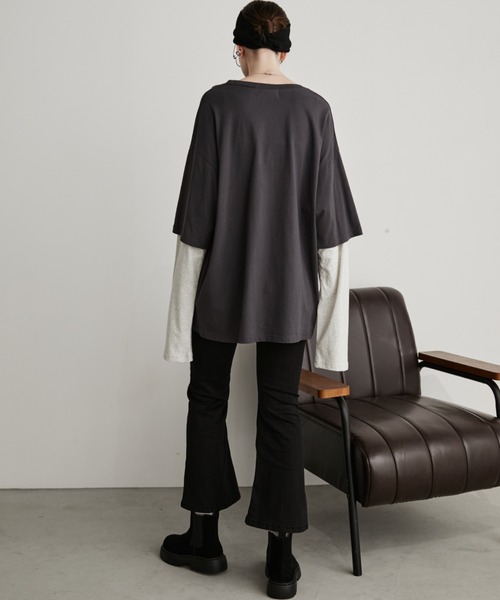 Auntie Rosa Holiday(アンティローザホリデー)の「ロゴルーズレイヤードロンTEE(Tシャツ/カットソー・レディース・オフホワイト/チャコールグレー・FREE)」の9枚目の写真