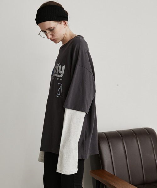 Auntie Rosa Holiday(アンティローザホリデー)の「ロゴルーズレイヤードロンTEE(Tシャツ/カットソー・レディース・オフホワイト/チャコールグレー・FREE)」の5枚目の写真