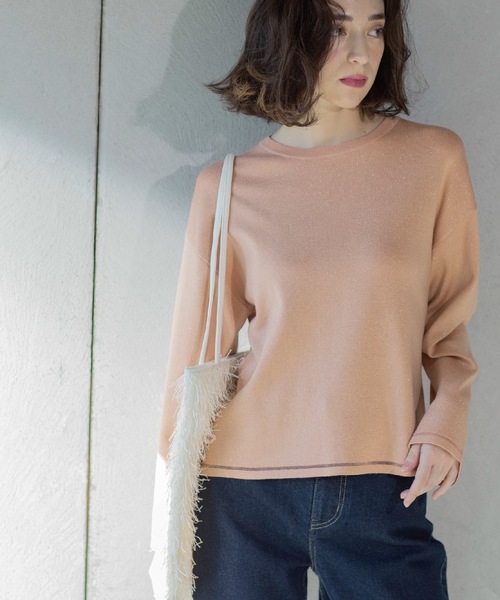 OPAQUE.CLIP（オペークドットクリップ）の「ラメシアーラインニット【洗濯機洗い可】（ニット/セーター・レディース・グリーン系5/ベージュ系その他7/オレンジ系4/ホワイト系6/ネイビー系5・40/38/36/42）」の17枚目の写真