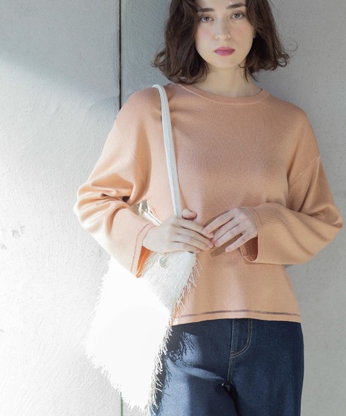 OPAQUE.CLIP（オペークドットクリップ）の「ラメシアーラインニット【洗濯機洗い可】（ニット/セーター・レディース・グリーン系5/ベージュ系その他7/オレンジ系4/ホワイト系6/ネイビー系5・40/38/36/42）」の15枚目の写真