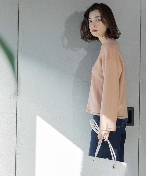 OPAQUE.CLIP（オペークドットクリップ）の「ラメシアーラインニット【洗濯機洗い可】（ニット/セーター・レディース・グリーン系5/ベージュ系その他7/オレンジ系4/ホワイト系6/ネイビー系5・40/38/36/42）」の14枚目の写真