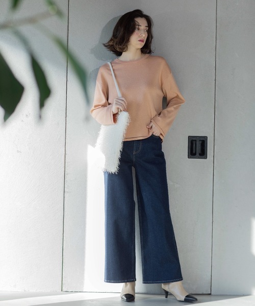 OPAQUE.CLIP（オペークドットクリップ）の「ラメシアーラインニット【洗濯機洗い可】（ニット/セーター・レディース・グリーン系5/ベージュ系その他7/オレンジ系4/ホワイト系6/ネイビー系5・40/38/36/42）」の13枚目の写真