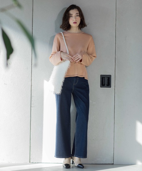 OPAQUE.CLIP（オペークドットクリップ）の「ラメシアーラインニット【洗濯機洗い可】（ニット/セーター・レディース・グリーン系5/ベージュ系その他7/オレンジ系4/ホワイト系6/ネイビー系5・40/38/36/42）」の12枚目の写真