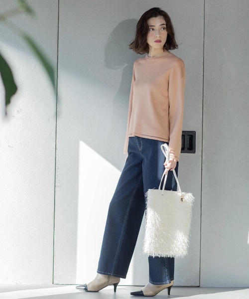 OPAQUE.CLIP（オペークドットクリップ）の「ラメシアーラインニット【洗濯機洗い可】（ニット/セーター・レディース・グリーン系5/ベージュ系その他7/オレンジ系4/ホワイト系6/ネイビー系5・40/38/36/42）」の11枚目の写真