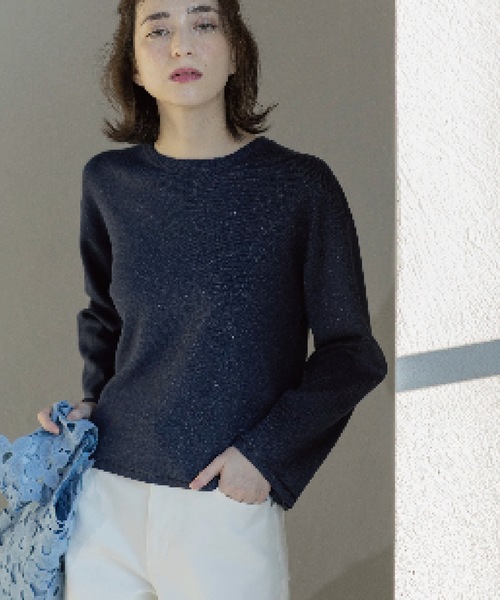 OPAQUE.CLIP（オペークドットクリップ）の「ラメシアーラインニット【洗濯機洗い可】（ニット/セーター・レディース・グリーン系5/ベージュ系その他7/オレンジ系4/ホワイト系6/ネイビー系5・40/38/36/42）」の22枚目の写真