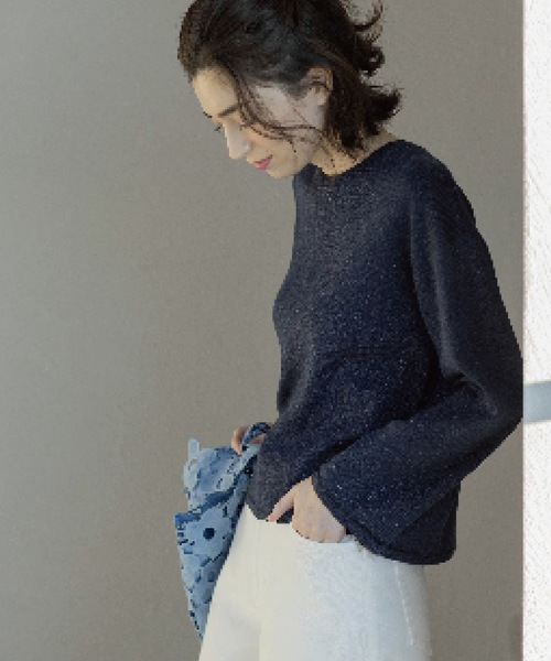 OPAQUE.CLIP（オペークドットクリップ）の「ラメシアーラインニット【洗濯機洗い可】（ニット/セーター・レディース・グリーン系5/ベージュ系その他7/オレンジ系4/ホワイト系6/ネイビー系5・40/38/36/42）」の21枚目の写真