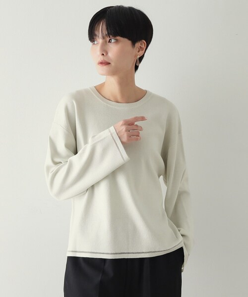 OPAQUE.CLIP（オペークドットクリップ）の「ラメシアーラインニット【洗濯機洗い可】（ニット/セーター・レディース・グリーン系5/ベージュ系その他7/オレンジ系4/ホワイト系6/ネイビー系5・40/38/36/42）」の10枚目の写真