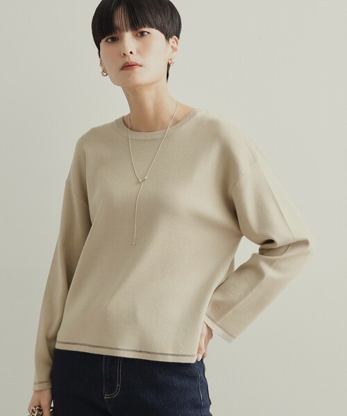 OPAQUE.CLIP（オペークドットクリップ）の「ラメシアーラインニット【洗濯機洗い可】（ニット/セーター・レディース・グリーン系5/ベージュ系その他7/オレンジ系4/ホワイト系6/ネイビー系5・40/38/36/42）」の9枚目の写真