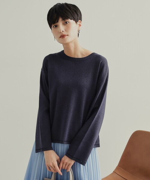 OPAQUE.CLIP（オペークドットクリップ）の「ラメシアーラインニット【洗濯機洗い可】（ニット/セーター・レディース・グリーン系5/ベージュ系その他7/オレンジ系4/ホワイト系6/ネイビー系5・40/38/36/42）」の7枚目の写真