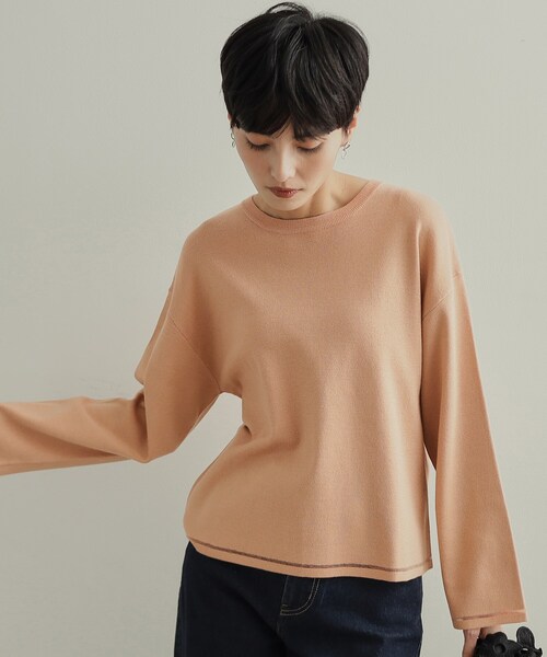 OPAQUE.CLIP（オペークドットクリップ）の「ラメシアーラインニット【洗濯機洗い可】（ニット/セーター・レディース・グリーン系5/ベージュ系その他7/オレンジ系4/ホワイト系6/ネイビー系5・40/38/36/42）」の6枚目の写真