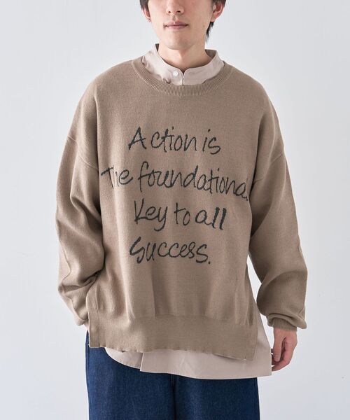 CRAFT STANDARD BOUTIQUE（クラフトスタンダードブティック）の「【ユニセックス】ロゴジャカードサイドスリットニットプルオーバー（ニット/セーター・レディース・杢グレー/モカ/チャコールグレー・M/XL/L）」の3枚目の写真