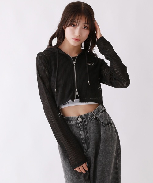 repipi armario(レピピ アルマリオ)の「メッシュWZIPショートパーカー(パーカー・キッズ・ブラック/ホワイト・SMALL/MEDIUM/LARGE)」の4枚目の写真