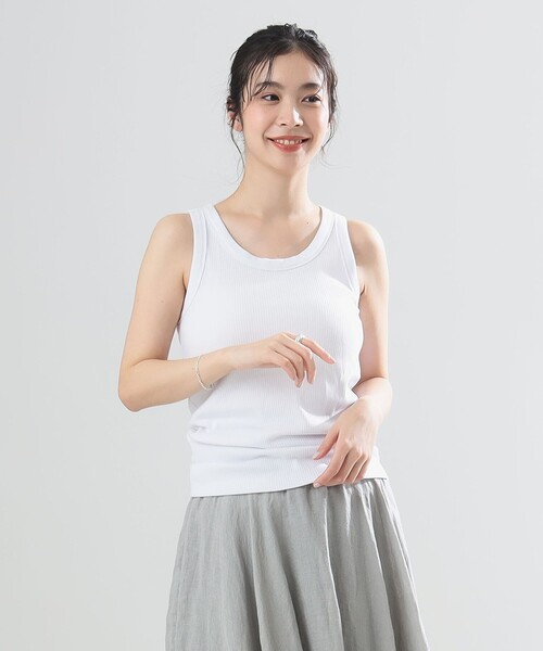 Demi-Luxe BEAMS(デミルクス ビームス)の「AK+1 / リブ タンクトップ(タンクトップ・レディース・ホワイト/オリーブ・ONE SIZE)」の6枚目の写真