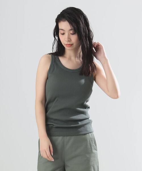 Demi-Luxe BEAMS(デミルクス ビームス)の「AK+1 / リブ タンクトップ(タンクトップ・レディース・ホワイト/オリーブ・ONE SIZE)」の16枚目の写真