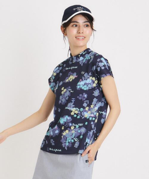 adabat(アダバット)の「UVカット/吸水速乾 フラワープリントモックネックT(Tシャツ/カットソー・レディース・ピンク系その他/ネイビー系/ブルー系5・36/38/40/42)」の1枚目の写真