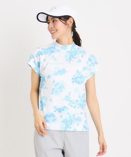 adabat(アダバット)の「UVカット/吸水速乾 フラワープリントモックネックT(Tシャツ/カットソー・レディース・ピンク系その他/ネイビー系/ブルー系5・36/38/40/42)」の2枚目の写真