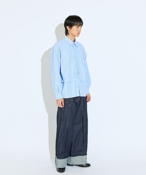 Lui's（ルイス）の「【Neucon/ニューコン】ガンフラップオーバサイズストライプシャツ（シャツ/ブラウス・メンズ・サックスブルー/ホワイト・2/1）」の13枚目の写真