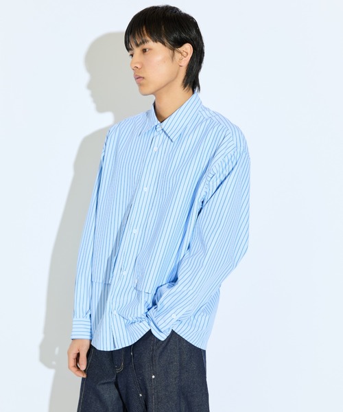 Lui's（ルイス）の「【Neucon/ニューコン】ガンフラップオーバサイズストライプシャツ（シャツ/ブラウス・メンズ・サックスブルー/ホワイト・2/1）」の9枚目の写真