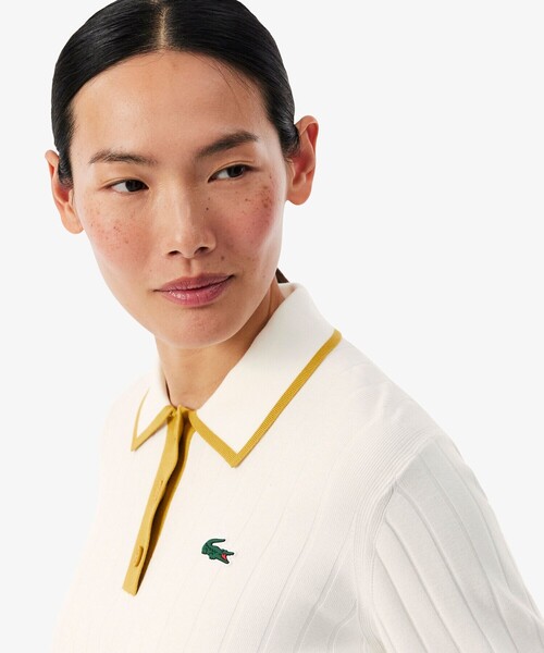 LACOSTE（ラコステ）の「ハイストレッチ バイカラーポロカラーゴルフニットセーター（ポロシャツ・レディース・ネイビー/オフホワイト・38/36/34）」の14枚目の写真