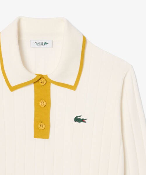 LACOSTE（ラコステ）の「ハイストレッチ バイカラーポロカラーゴルフニットセーター（ポロシャツ・レディース・ネイビー/オフホワイト・38/36/34）」の17枚目の写真