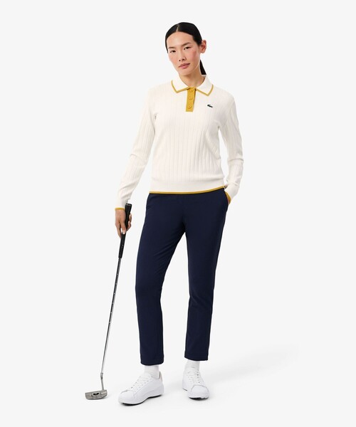 LACOSTE（ラコステ）の「ハイストレッチ バイカラーポロカラーゴルフニットセーター（ポロシャツ・レディース・ネイビー/オフホワイト・38/36/34）」の19枚目の写真