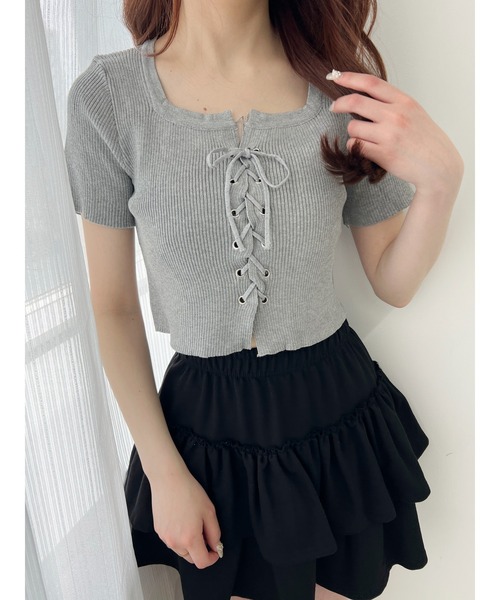 WEGO(ウィゴー)の「【PHILLY】レースアップ半袖トップス(Tシャツ/カットソー・レディース・ブラック/ホワイト/グレー・FREE)」の15枚目の写真