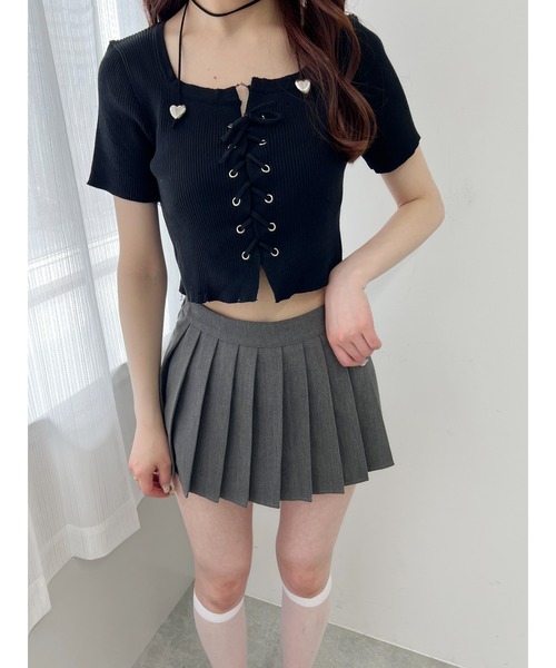 WEGO(ウィゴー)の「【PHILLY】レースアップ半袖トップス(Tシャツ/カットソー・レディース・ブラック/ホワイト/グレー・FREE)」の9枚目の写真