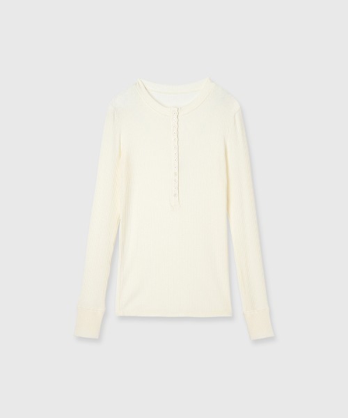 CREDONA（クレドナ）の「TENCEL CASMIRE SILK HENLY TEE/テンセルカシミヤシルクヘンリーティー（Tシャツ/カットソー・レディース・グレー/アイボリー/ブラック・FREE）」の2枚目の写真