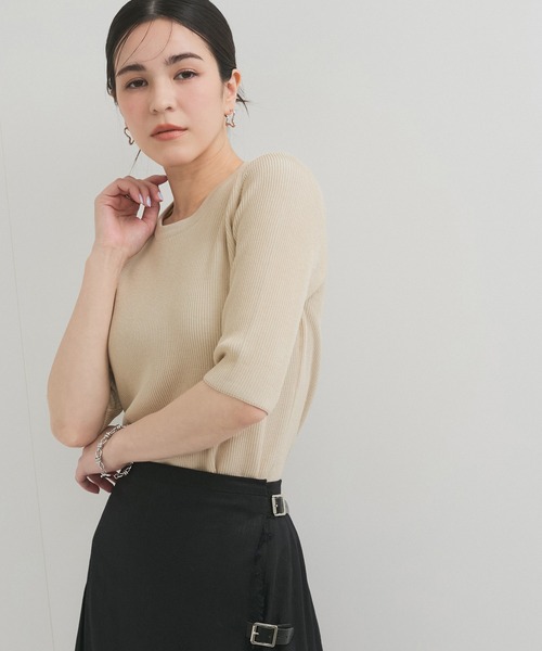 le cercle ADAM ET ROPE'(ルセルクルアダムエロペ)の「スイスコットン5分袖TEE(Tシャツ/カットソー・レディース・ブルー系その他5/ブラック系その他/ベージュ系その他/ライトグレー・FREE)」の2枚目の写真