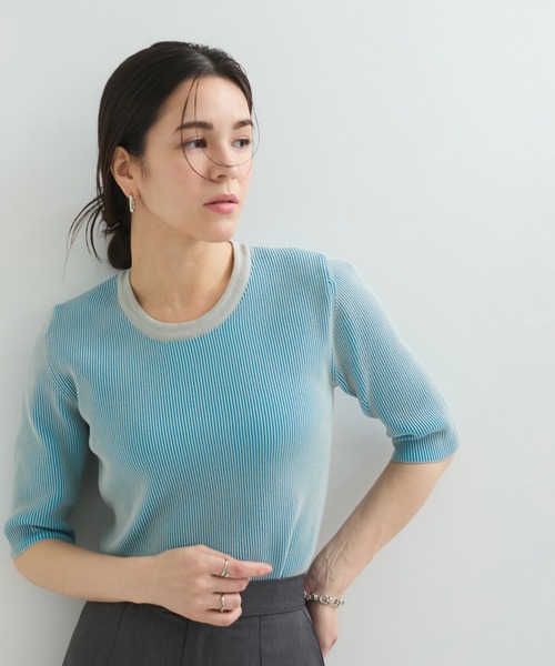 le cercle ADAM ET ROPE'(ルセルクルアダムエロペ)の「スイスコットン5分袖TEE(Tシャツ/カットソー・レディース・ブルー系その他5/ブラック系その他/ベージュ系その他/ライトグレー・FREE)」の4枚目の写真